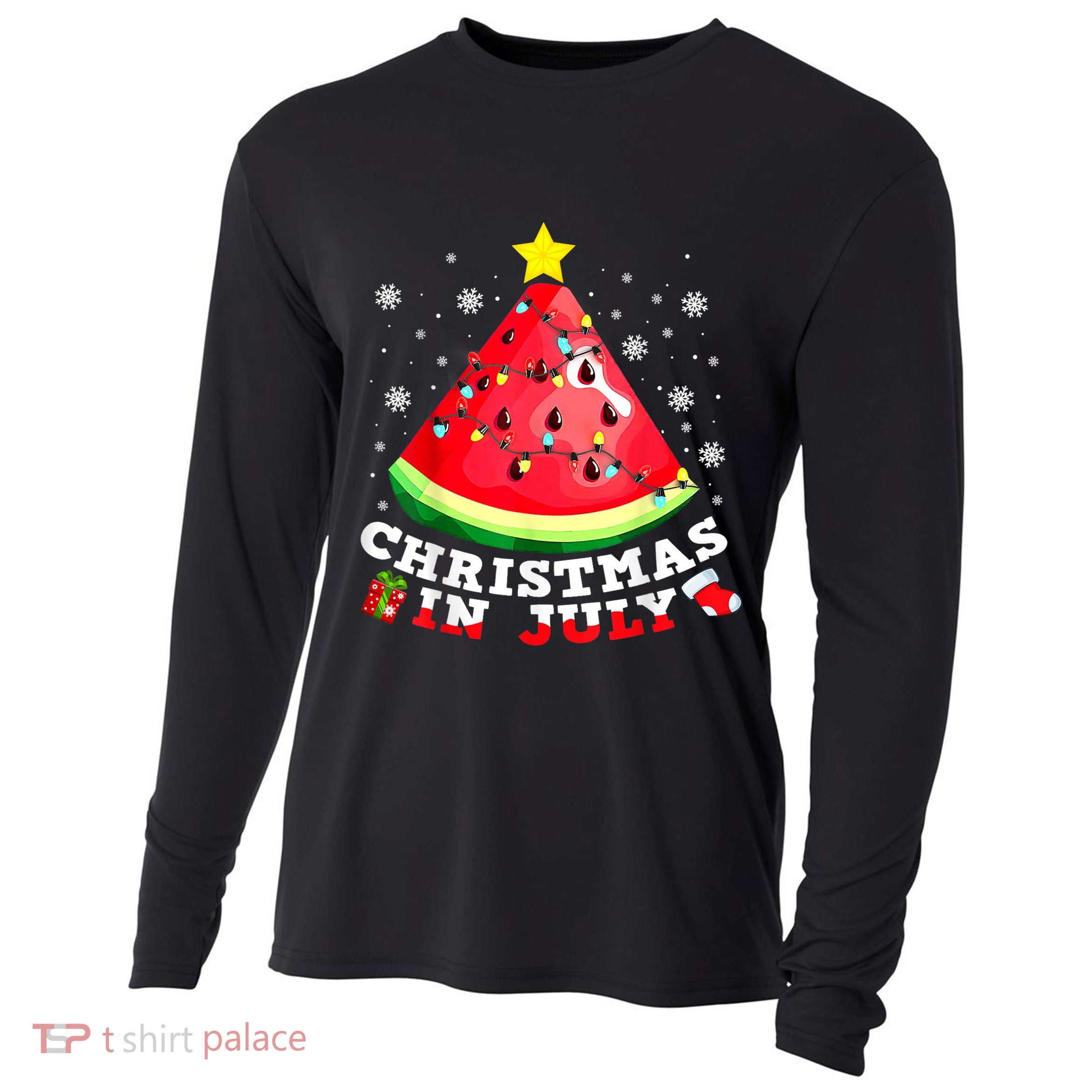 Watermelon Christmas Tree Christmas In July Summer Vacation Cooling Performance Long Sleeve Crew