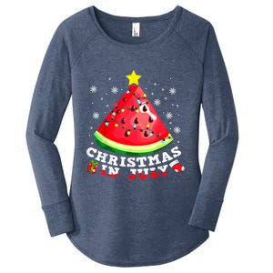 Watermelon Christmas Tree Christmas In July Summer Vacation Women's Perfect Tri Tunic Long Sleeve Shirt