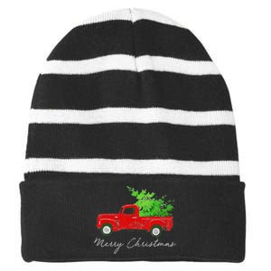 Wagon Christmas Tree On Car Xmas Vacation Striped Beanie with Solid Band