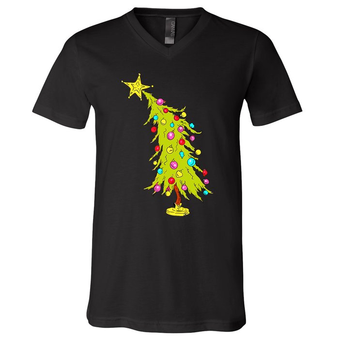 Whimsical Christmas Tree Trendy Christmas Tree V-Neck T-Shirt