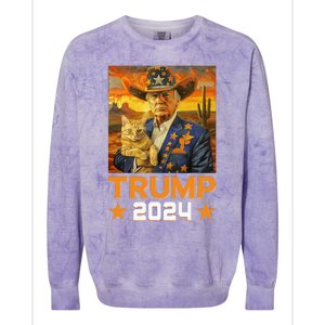 Western Cowboy Trump 2024 And Cat Patriotic Colorblast Crewneck Sweatshirt