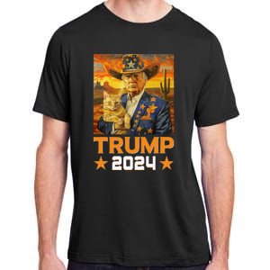 Western Cowboy Trump 2024 And Cat Patriotic Adult ChromaSoft Performance T-Shirt