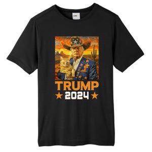 Western Cowboy Trump 2024 And Cat Patriotic Tall Fusion ChromaSoft Performance T-Shirt