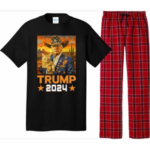 Western Cowboy Trump 2024 And Cat Patriotic Pajama Set