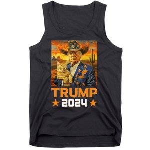 Western Cowboy Trump 2024 And Cat Patriotic Tank Top