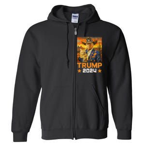 Western Cowboy Trump 2024 And Cat Patriotic Full Zip Hoodie