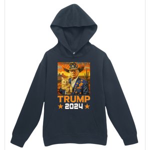 Western Cowboy Trump 2024 And Cat Patriotic Urban Pullover Hoodie