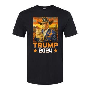 Western Cowboy Trump 2024 And Cat Patriotic Softstyle CVC T-Shirt