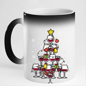 Wine Christmas Tree Xmas Pajamas Pjs Gift 11oz Black Color Changing Mug