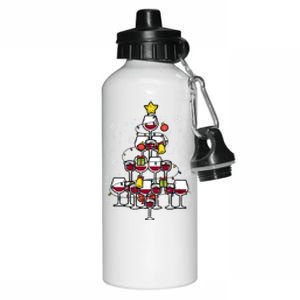 Wine Christmas Tree Xmas Pajamas Pjs Gift Aluminum Water Bottle