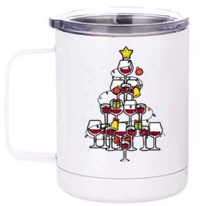 Wine Christmas Tree Xmas Pajamas Pjs Gift 12 oz Stainless Steel Tumbler Cup