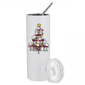 Wine Christmas Tree Xmas Pajamas Pjs Gift Stainless Steel Tumbler