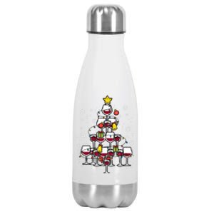 Wine Christmas Tree Xmas Pajamas Pjs Gift Stainless Steel Insulated Water Bottle