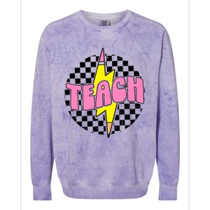 Women Checkered Teach Pencil Lightning Bolt Back To School Colorblast Crewneck Sweatshirt