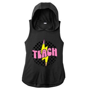 Women Checkered Teach Pencil Lightning Bolt Back To School Ladies PosiCharge Tri-Blend Wicking Draft Hoodie Tank