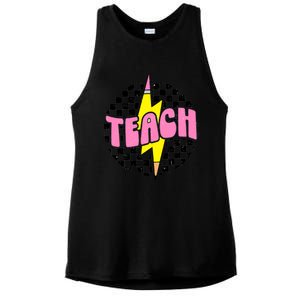 Women Checkered Teach Pencil Lightning Bolt Back To School Ladies PosiCharge Tri-Blend Wicking Tank