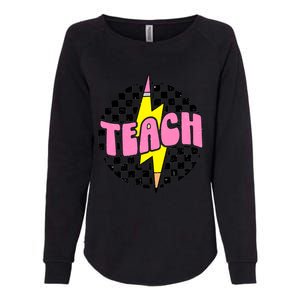 Women Checkered Teach Pencil Lightning Bolt Back To School Womens California Wash Sweatshirt