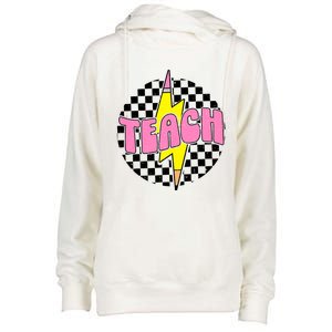 Women Checkered Teach Pencil Lightning Bolt Back To School Womens Funnel Neck Pullover Hood