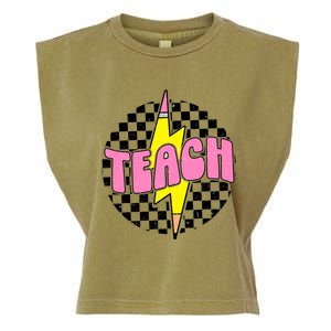 Women Checkered Teach Pencil Lightning Bolt Back To School Garment-Dyed Women's Muscle Tee