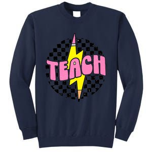 Women Checkered Teach Pencil Lightning Bolt Back To School Tall Sweatshirt