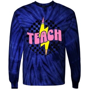 Women Checkered Teach Pencil Lightning Bolt Back To School Tie-Dye Long Sleeve Shirt