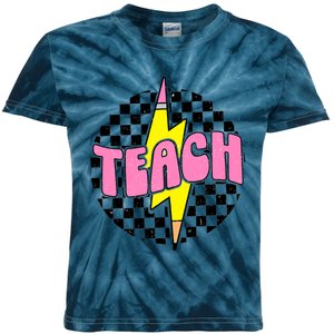 Women Checkered Teach Pencil Lightning Bolt Back To School Kids Tie-Dye T-Shirt