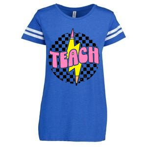 Women Checkered Teach Pencil Lightning Bolt Back To School Enza Ladies Jersey Football T-Shirt