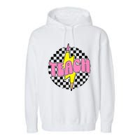 Women Checkered Teach Pencil Lightning Bolt Back To School Garment-Dyed Fleece Hoodie