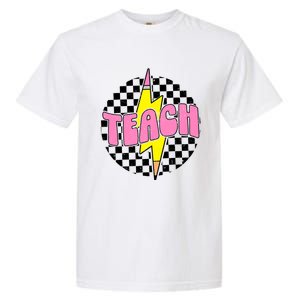 Women Checkered Teach Pencil Lightning Bolt Back To School Garment-Dyed Heavyweight T-Shirt