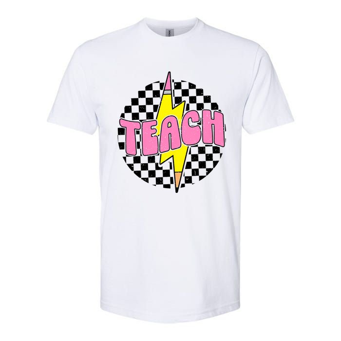 Women Checkered Teach Pencil Lightning Bolt Back To School Softstyle CVC T-Shirt