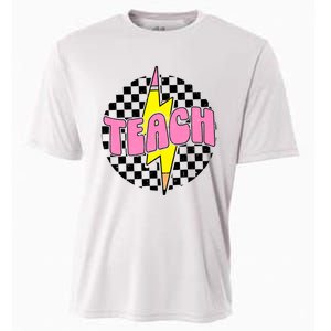 Women Checkered Teach Pencil Lightning Bolt Back To School Cooling Performance Crew T-Shirt