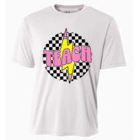 Women Checkered Teach Pencil Lightning Bolt Back To School Cooling Performance Crew T-Shirt