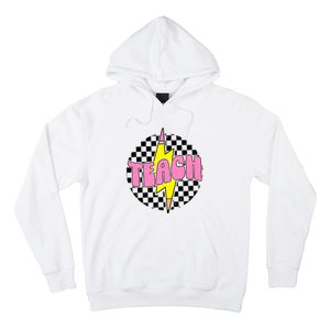 Women Checkered Teach Pencil Lightning Bolt Back To School Hoodie