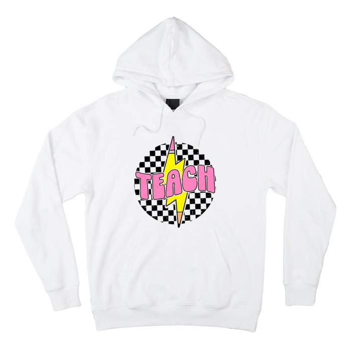 Women Checkered Teach Pencil Lightning Bolt Back To School Hoodie