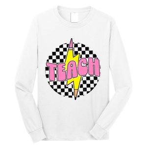 Women Checkered Teach Pencil Lightning Bolt Back To School Long Sleeve Shirt