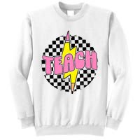 Women Checkered Teach Pencil Lightning Bolt Back To School Sweatshirt