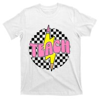 Women Checkered Teach Pencil Lightning Bolt Back To School T-Shirt