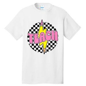 Women Checkered Teach Pencil Lightning Bolt Back To School Tall T-Shirt