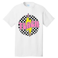 Women Checkered Teach Pencil Lightning Bolt Back To School Tall T-Shirt