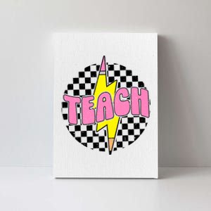 Women Checkered Teach Pencil Lightning Bolt Back To School Canvas