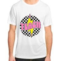 Women Checkered Teach Pencil Lightning Bolt Back To School Adult ChromaSoft Performance T-Shirt