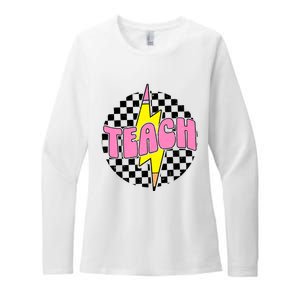 Women Checkered Teach Pencil Lightning Bolt Back To School Womens CVC Long Sleeve Shirt