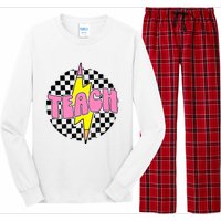 Women Checkered Teach Pencil Lightning Bolt Back To School Long Sleeve Pajama Set