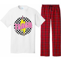 Women Checkered Teach Pencil Lightning Bolt Back To School Pajama Set