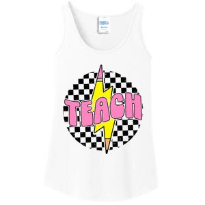 Women Checkered Teach Pencil Lightning Bolt Back To School Ladies Essential Tank