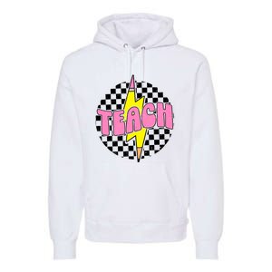 Women Checkered Teach Pencil Lightning Bolt Back To School Premium Hoodie