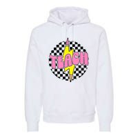 Women Checkered Teach Pencil Lightning Bolt Back To School Premium Hoodie