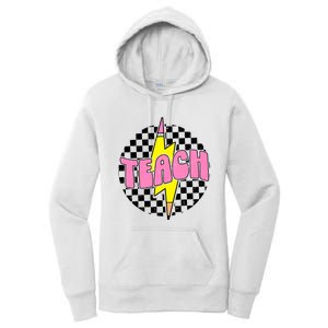 Women Checkered Teach Pencil Lightning Bolt Back To School Women's Pullover Hoodie