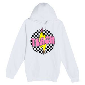 Women Checkered Teach Pencil Lightning Bolt Back To School Premium Pullover Hoodie