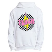 Women Checkered Teach Pencil Lightning Bolt Back To School Urban Pullover Hoodie